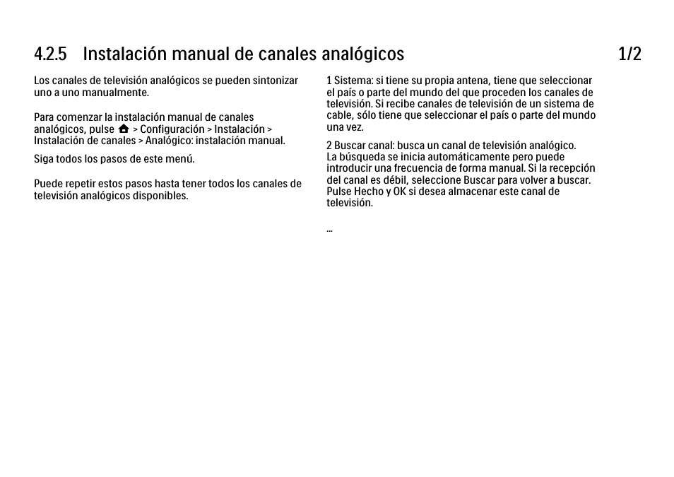 5 instalación manual: analógico, 5 instalación manual de canales analógicos 1/2 | Philips Cinema 21:9 TV LCD User Manual | Page 176 / 280