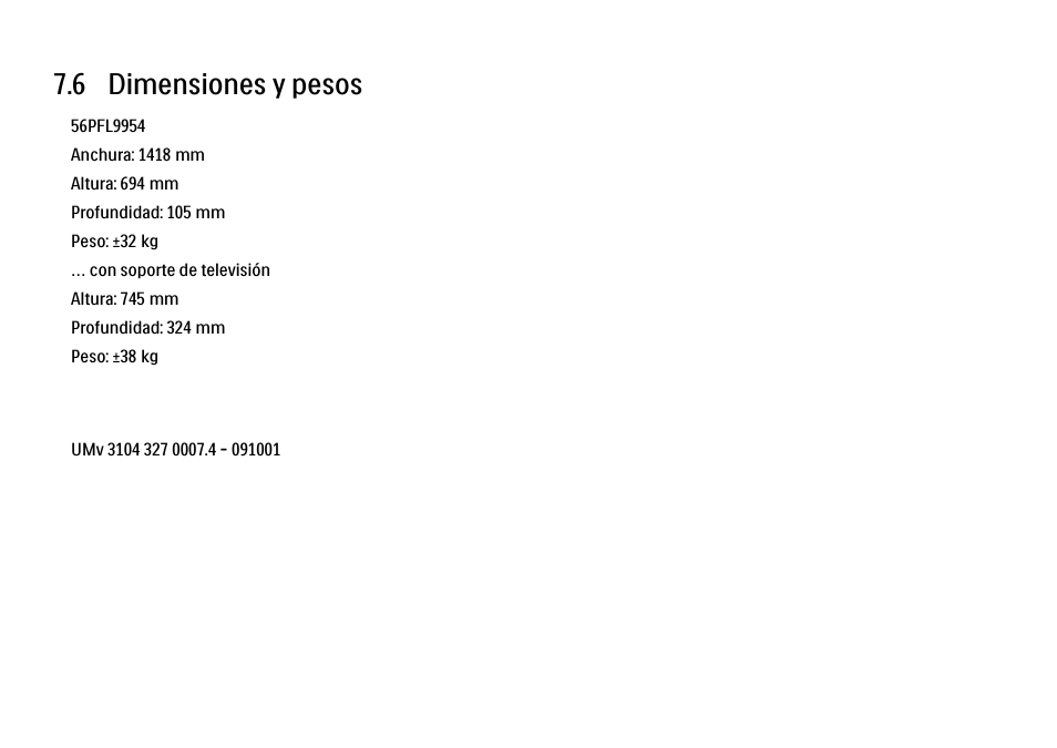 6 dimensiones, 6 dimensiones y pesos | Philips Cinema 21:9 TV LCD User Manual | Page 274 / 280