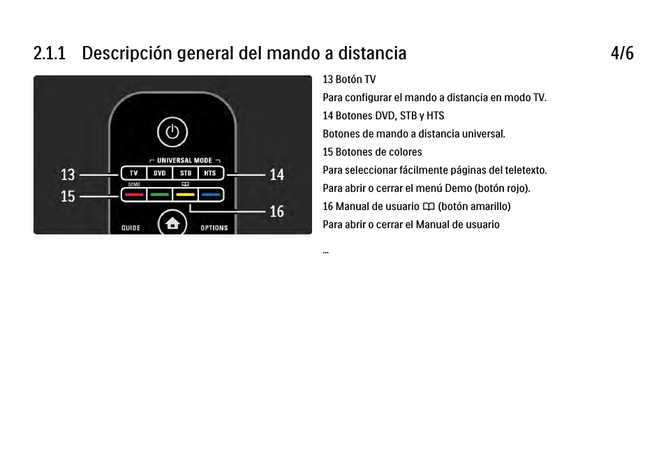 1 descripción general del mando a distancia 4/6 | Philips Cinema 21:9 TV LCD User Manual | Page 51 / 280