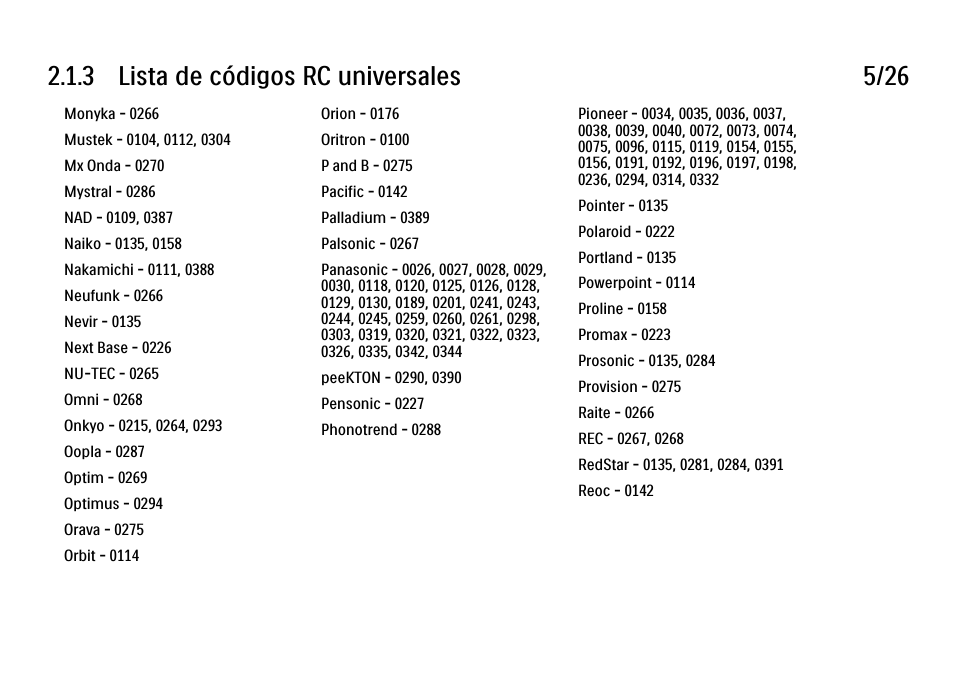 3 lista de códigos rc universales 5/26 | Philips Cinema 21:9 TV LCD User Manual | Page 62 / 280