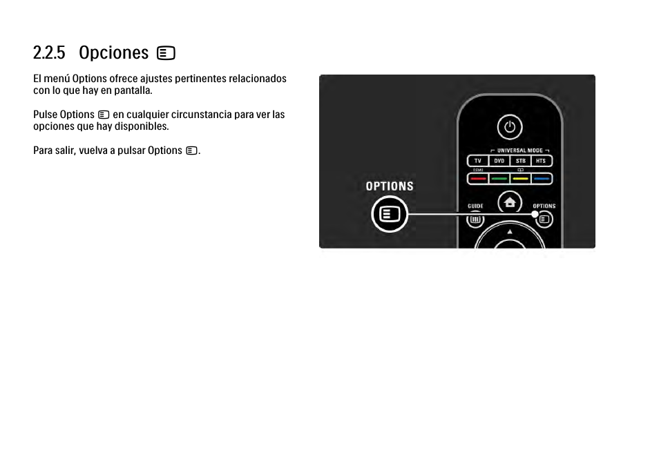 5 opciones, 5 opciones o | Philips Cinema 21:9 TV LCD User Manual | Page 93 / 280