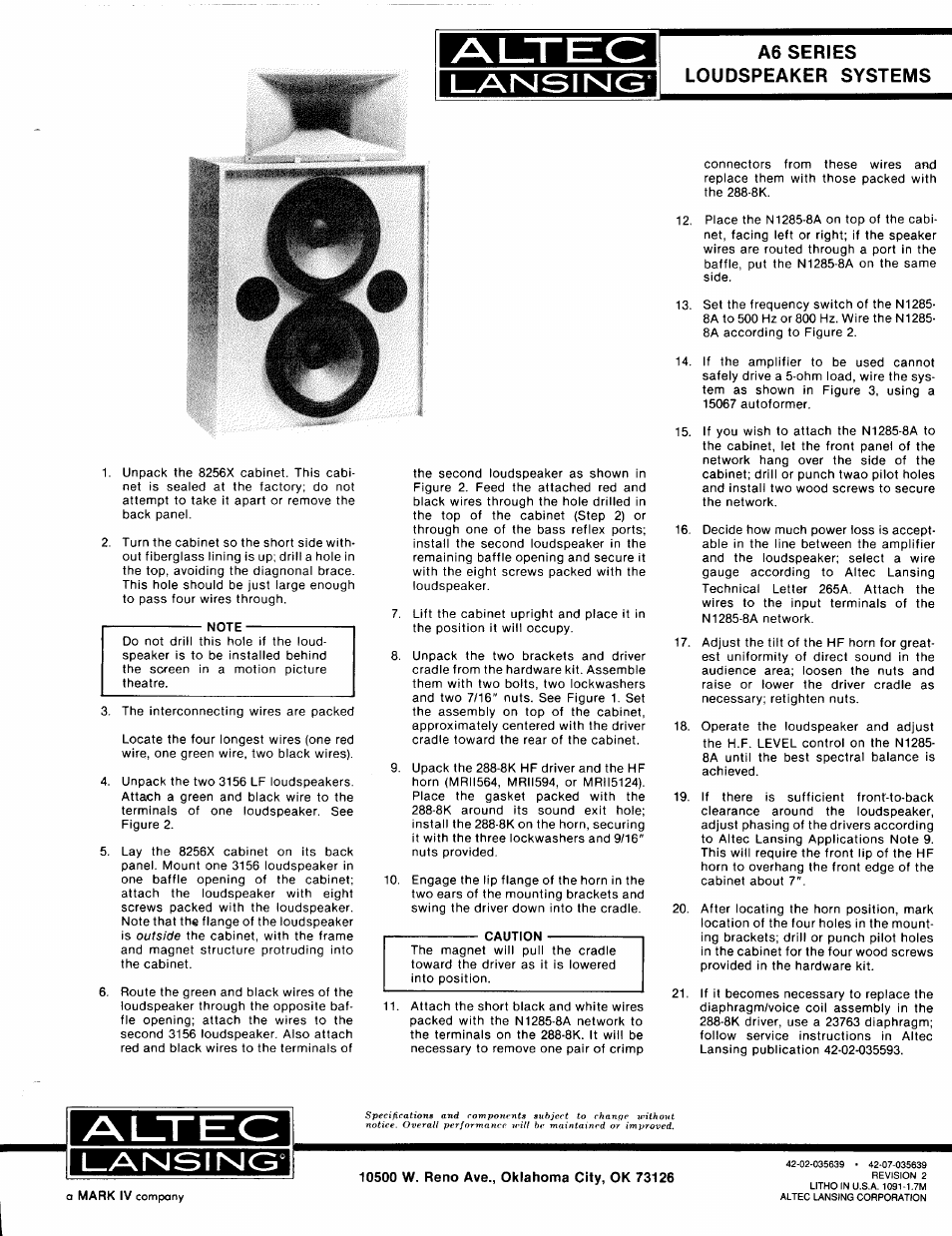 Altec Lansing A6 Series User Manual | 2 pages