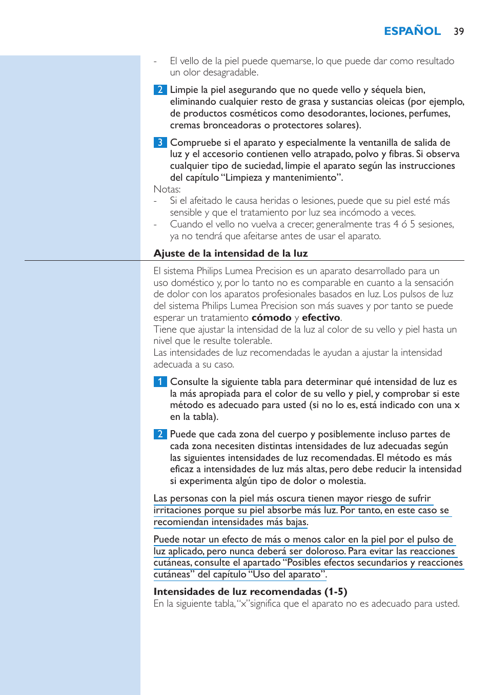 Philips Lumea Precision Sistema de eliminación de vello IPL User Manual | Page 39 / 110
