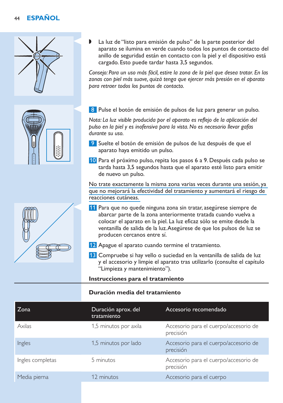 Philips Lumea Precision Sistema de eliminación de vello IPL User Manual | Page 44 / 110