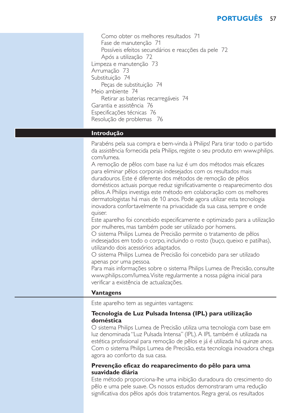 Philips Lumea Precision Sistema de eliminación de vello IPL User Manual | Page 57 / 110