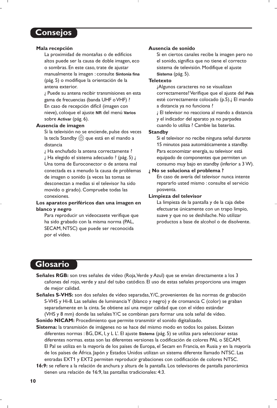 Consejos glosario | Philips televisor panorámico User Manual | Page 102 / 116