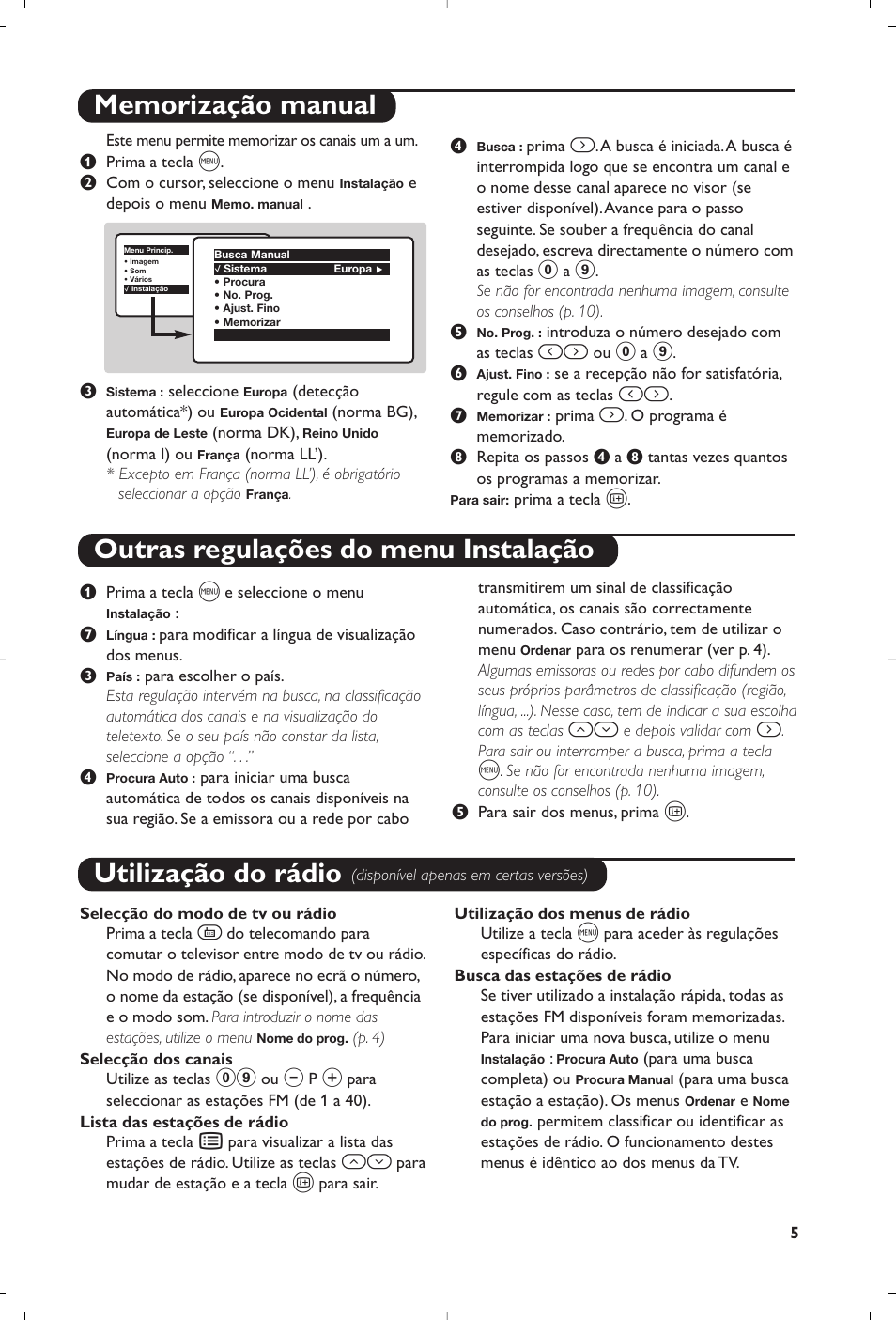 Utilização do rádio | Philips televisor panorámico User Manual | Page 107 / 116