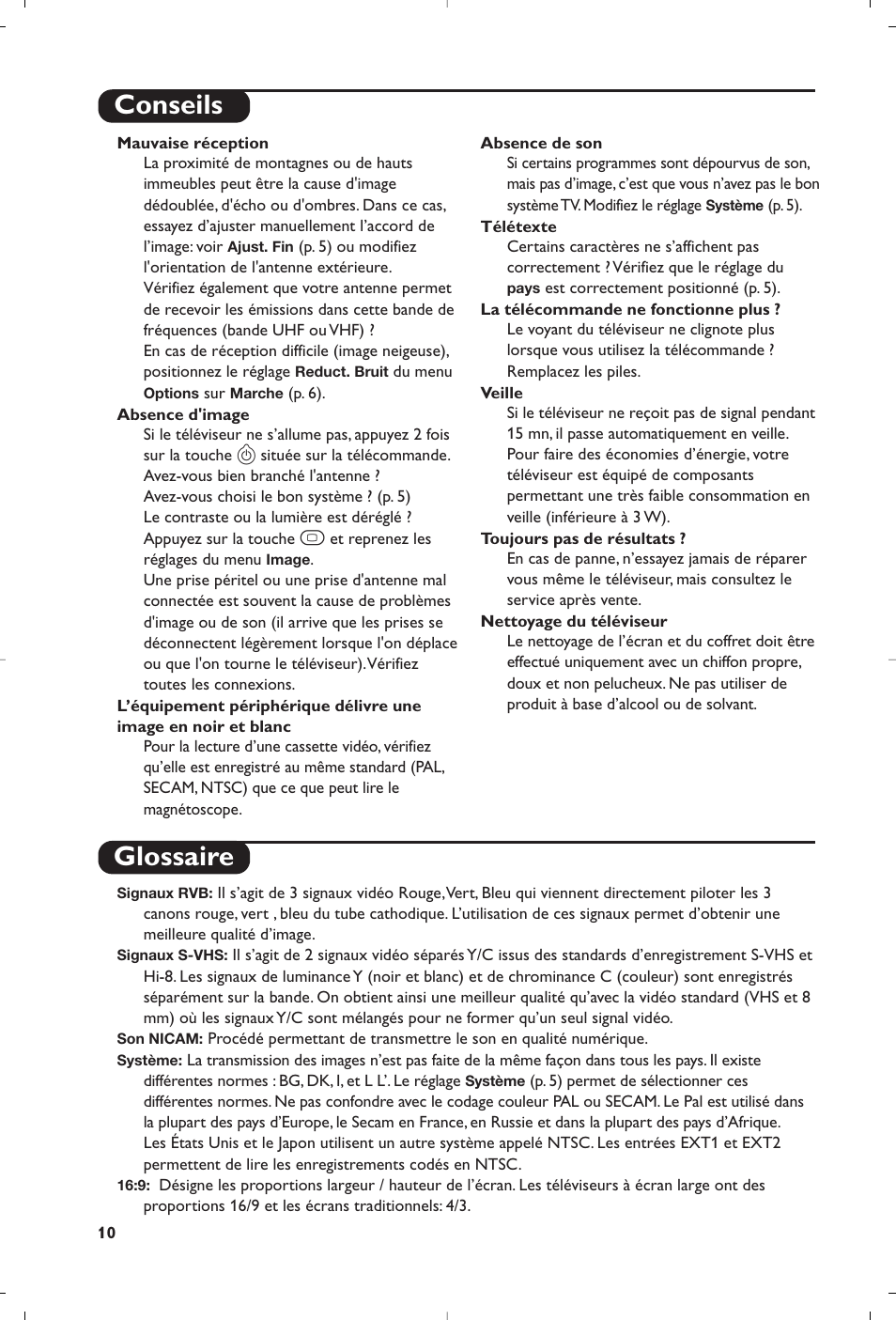 Conseils glossaire | Philips televisor panorámico User Manual | Page 12 / 116
