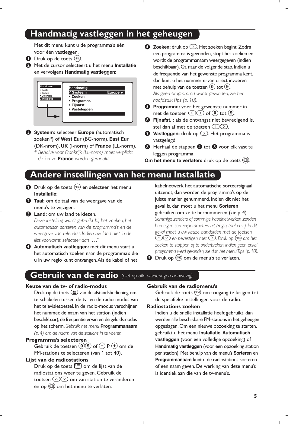 Gebruik van de radio | Philips televisor panorámico User Manual | Page 17 / 116