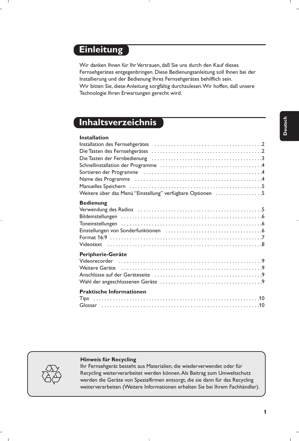 Einleitung inhaltsverzeichnis | Philips televisor panorámico User Manual | Page 23 / 116