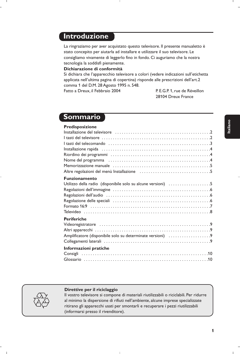 Introduzione sommario | Philips televisor panorámico User Manual | Page 33 / 116