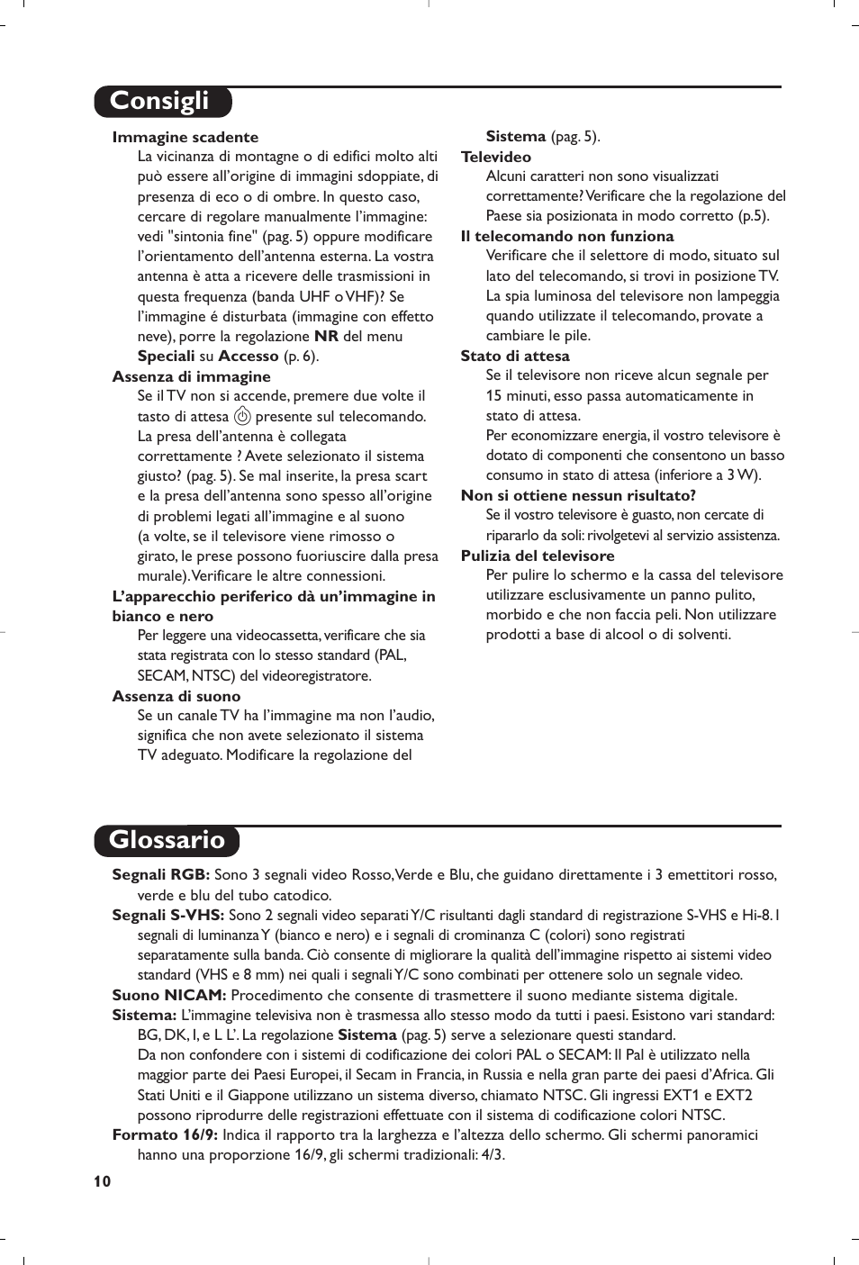 Consigli glossario | Philips televisor panorámico User Manual | Page 42 / 116