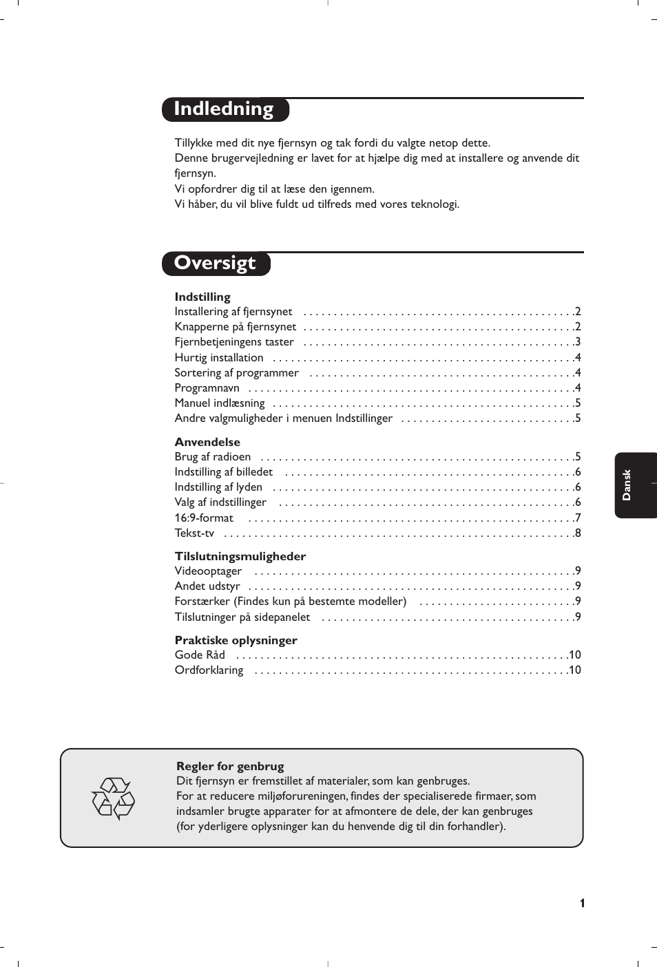 Indledning oversigt | Philips televisor panorámico User Manual | Page 53 / 116