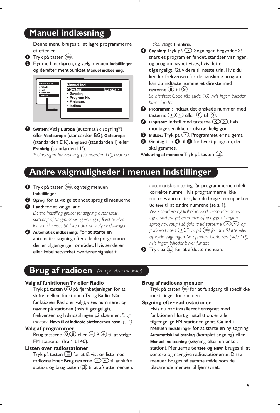 Brug af radioen | Philips televisor panorámico User Manual | Page 57 / 116