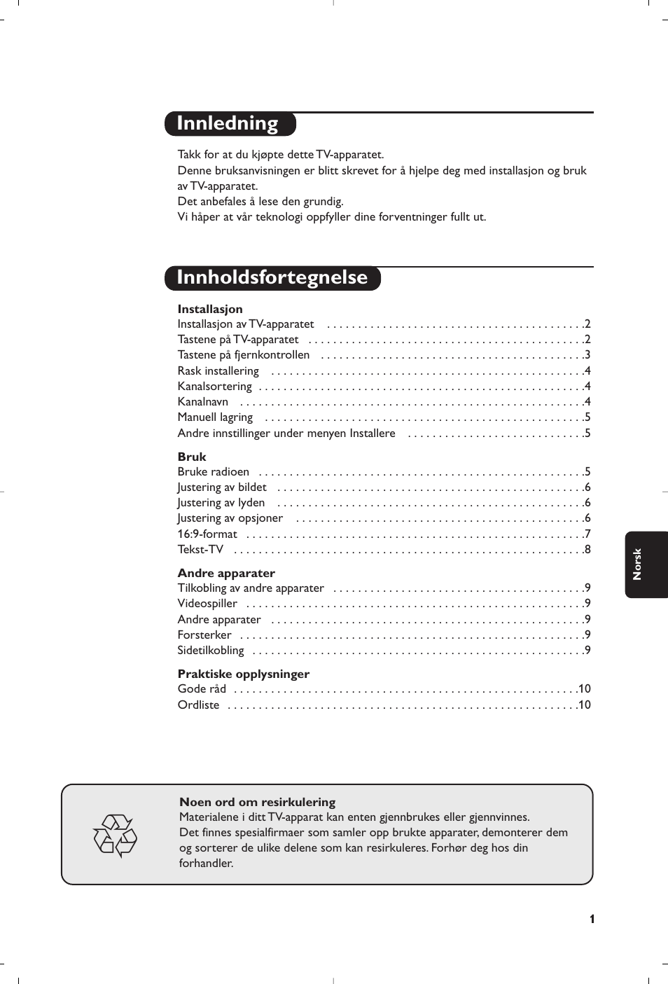 Innledning innholdsfortegnelse | Philips televisor panorámico User Manual | Page 63 / 116