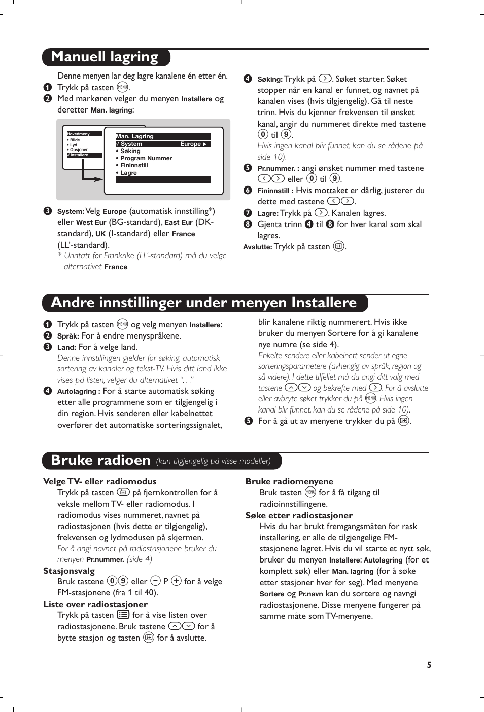 Bruke radioen | Philips televisor panorámico User Manual | Page 67 / 116