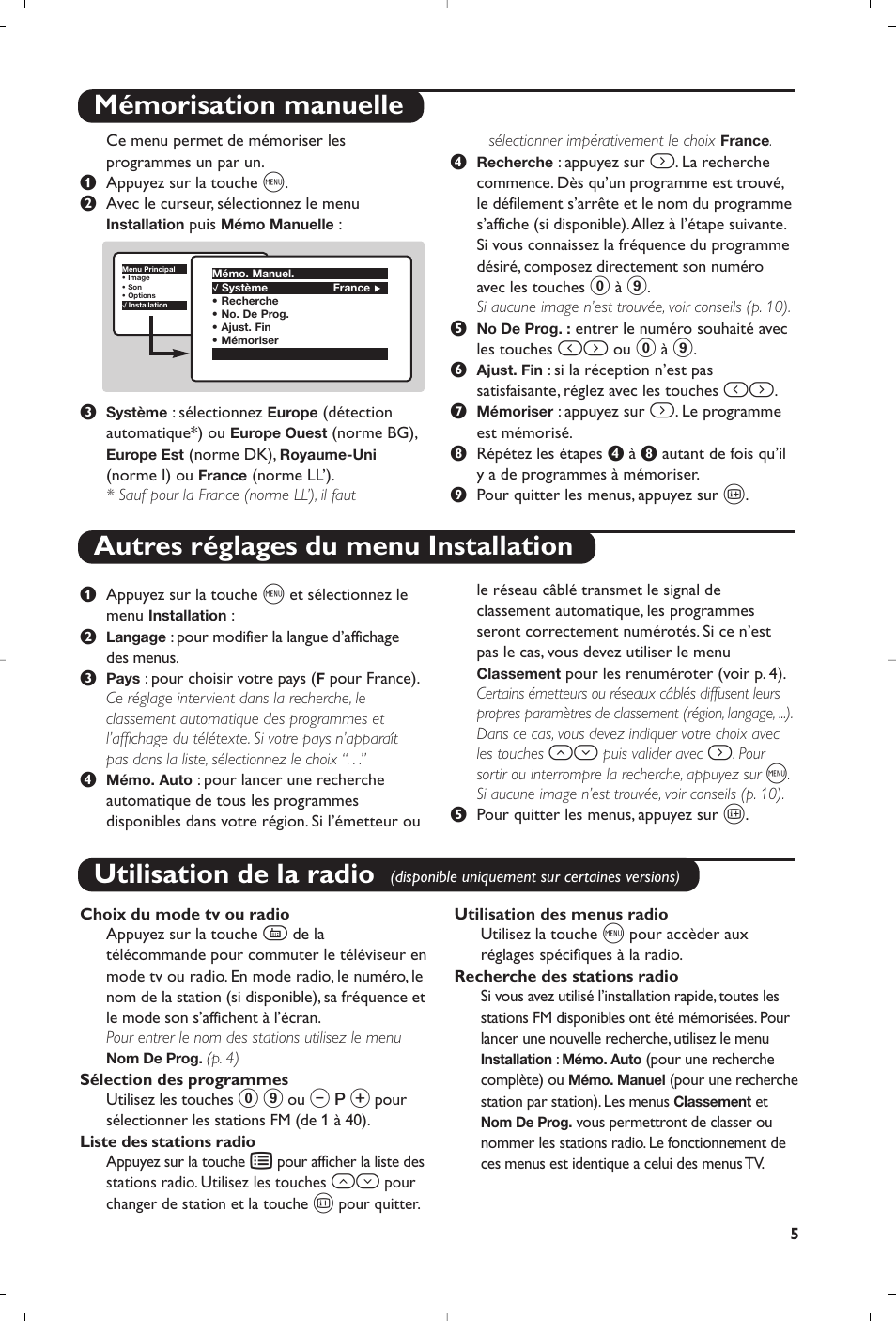 Utilisation de la radio | Philips televisor panorámico User Manual | Page 7 / 116