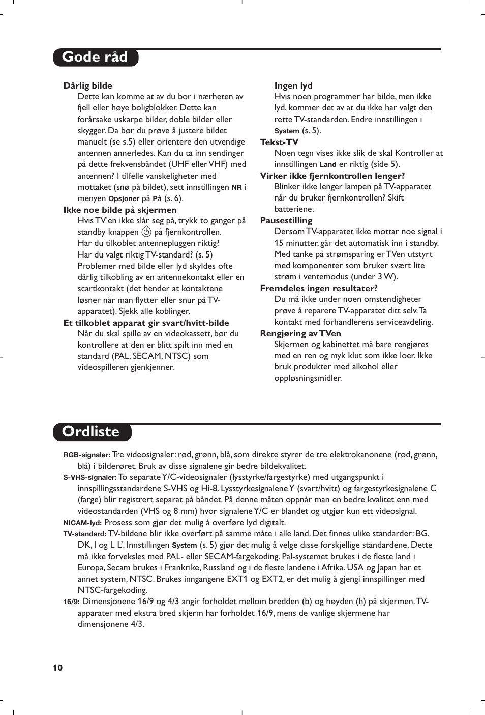 Gode råd ordliste | Philips televisor panorámico User Manual | Page 72 / 116