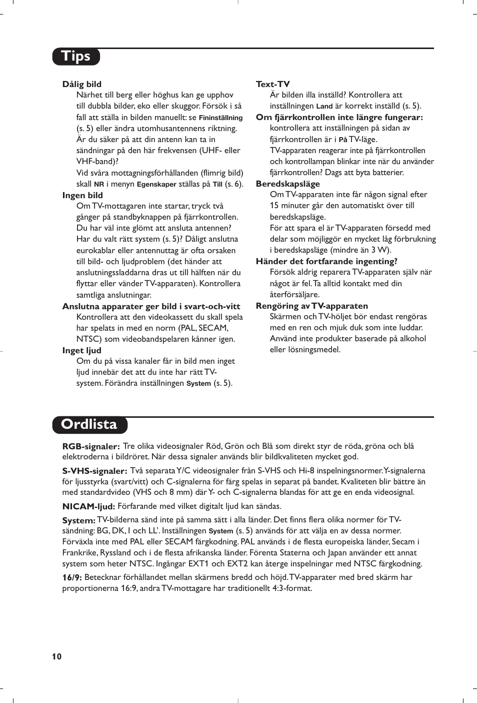 Tips ordlista | Philips televisor panorámico User Manual | Page 82 / 116