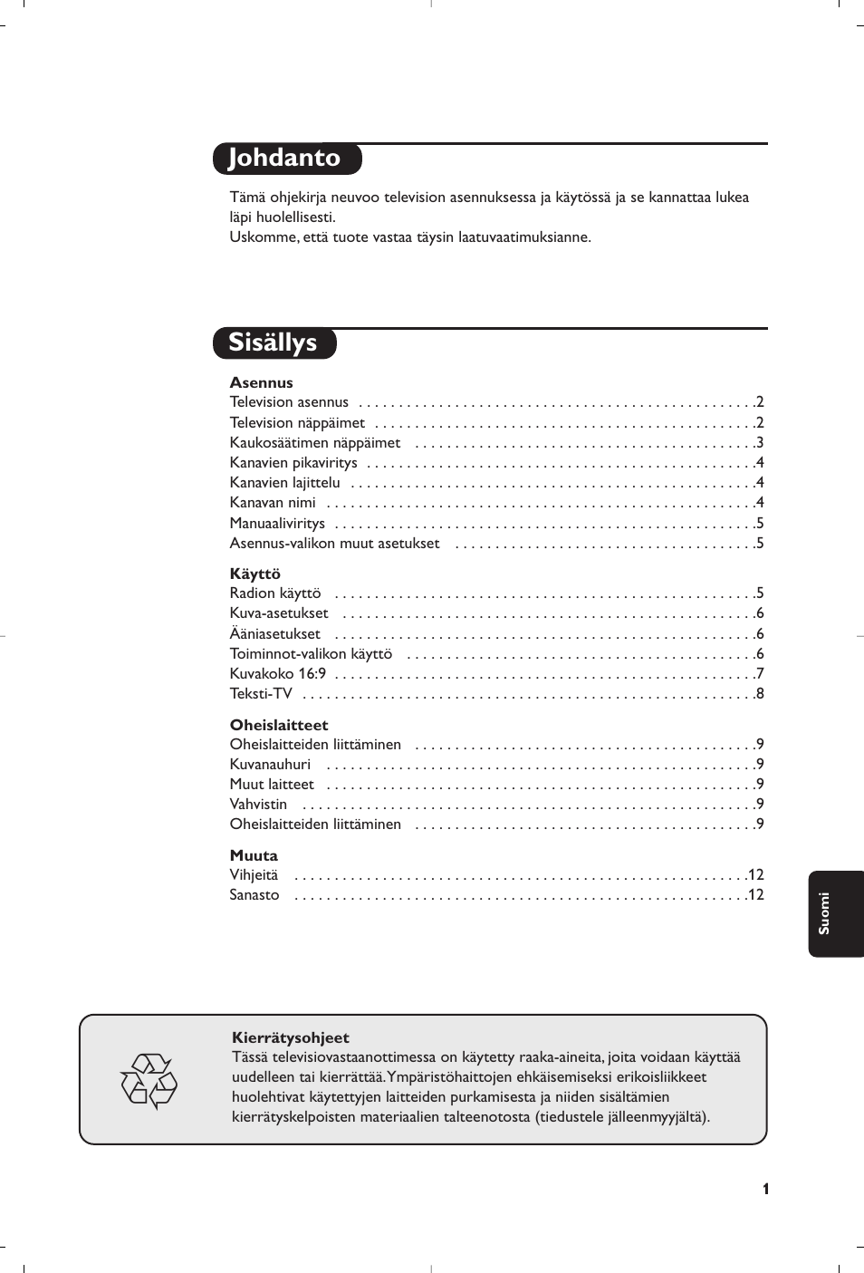 Johdanto sisällys | Philips televisor panorámico User Manual | Page 83 / 116