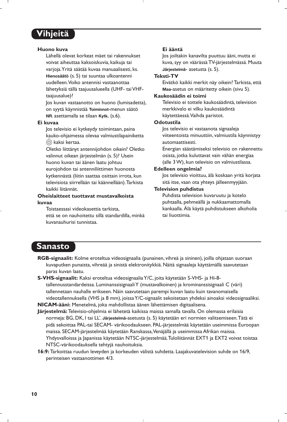 Vihjeitä sanasto | Philips televisor panorámico User Manual | Page 92 / 116