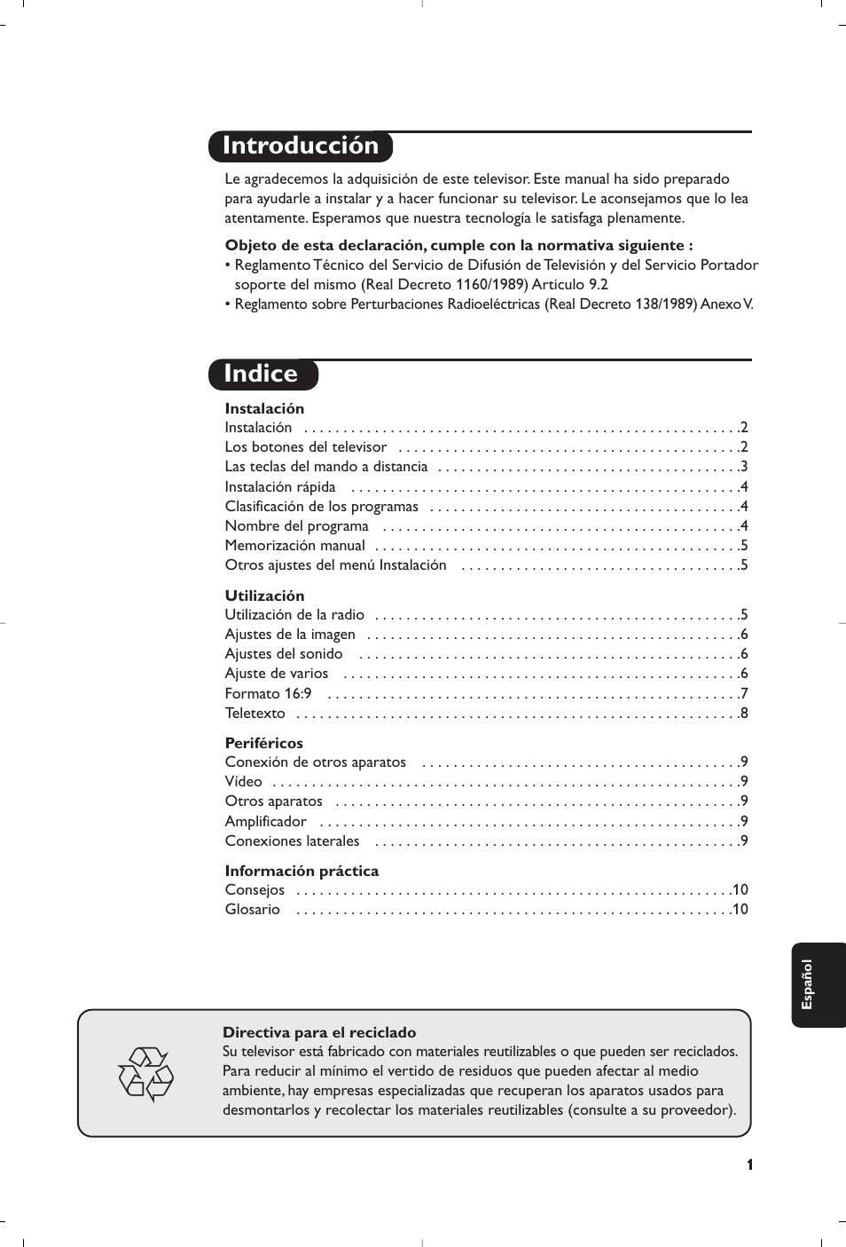 Introducción indice | Philips televisor panorámico User Manual | Page 93 / 116