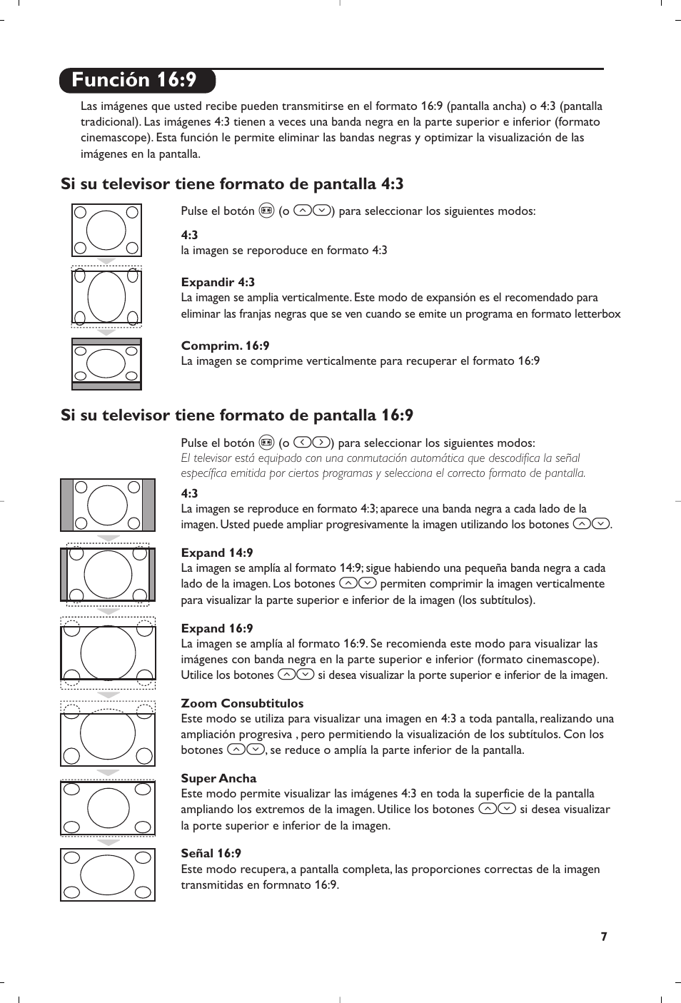 Función 16:9 | Philips televisor panorámico User Manual | Page 99 / 116