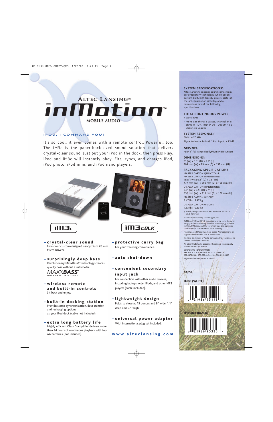 Altec Lansing inMotion IM3CBLK User Manual | Page 2 / 2