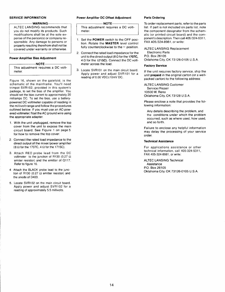 Altec Lansing 1715C User Manual | Page 20 / 27