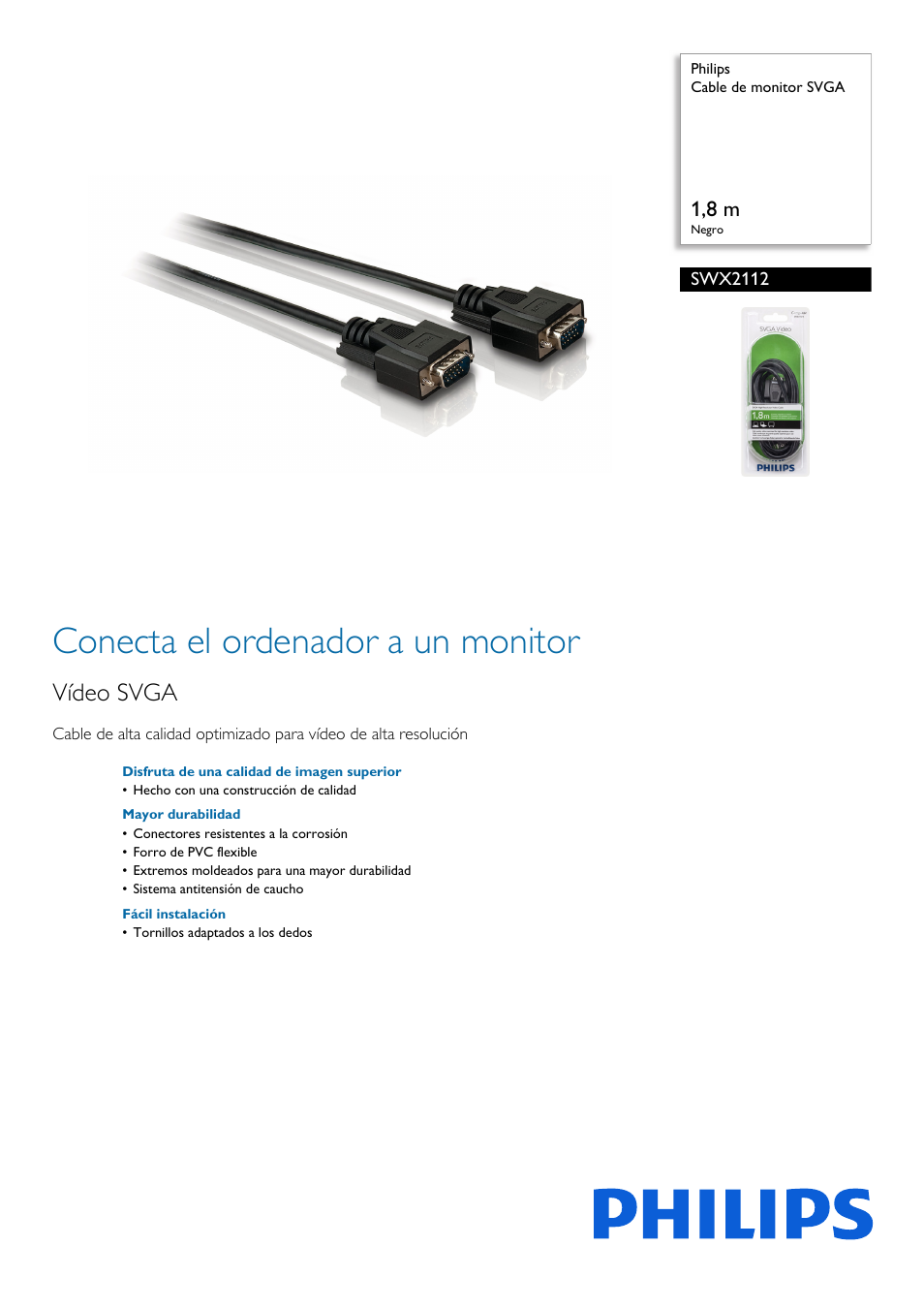 Philips Cable de monitor SVGA User Manual | 2 pages