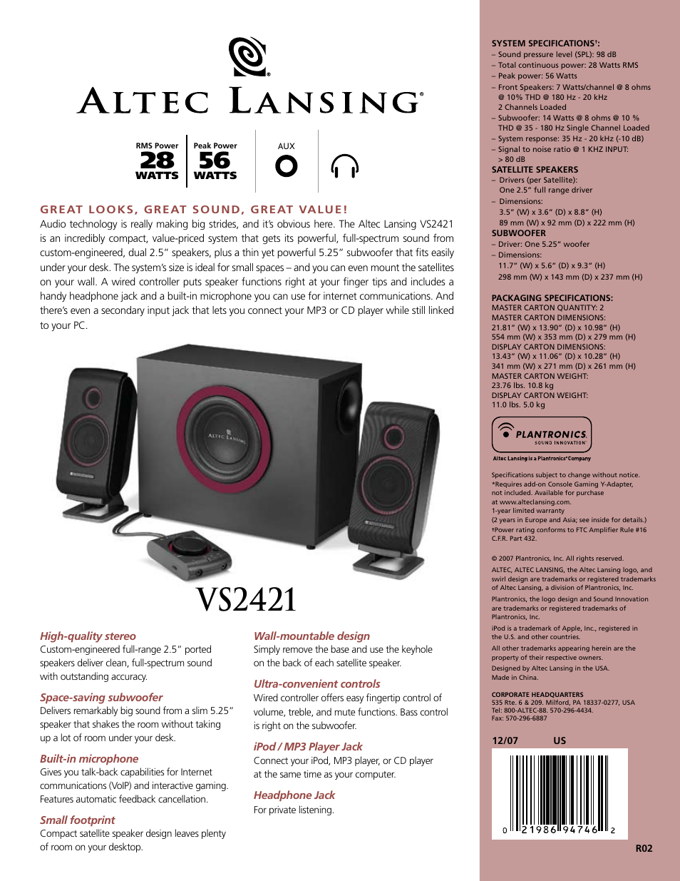 Vs2421 | Altec Lansing VS2421 User Manual | Page 2 / 2