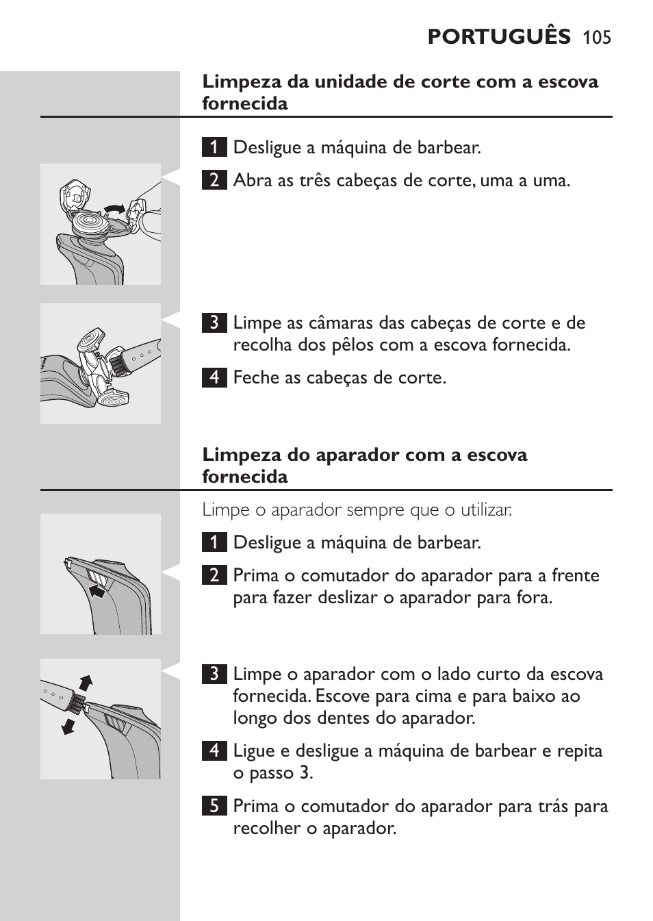 Limpeza do aparador com a escova fornecida | Philips Afeitadora eléctrica User Manual | Page 103 / 124