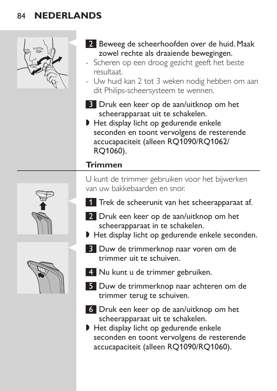 Trimmen | Philips Afeitadora eléctrica User Manual | Page 82 / 124