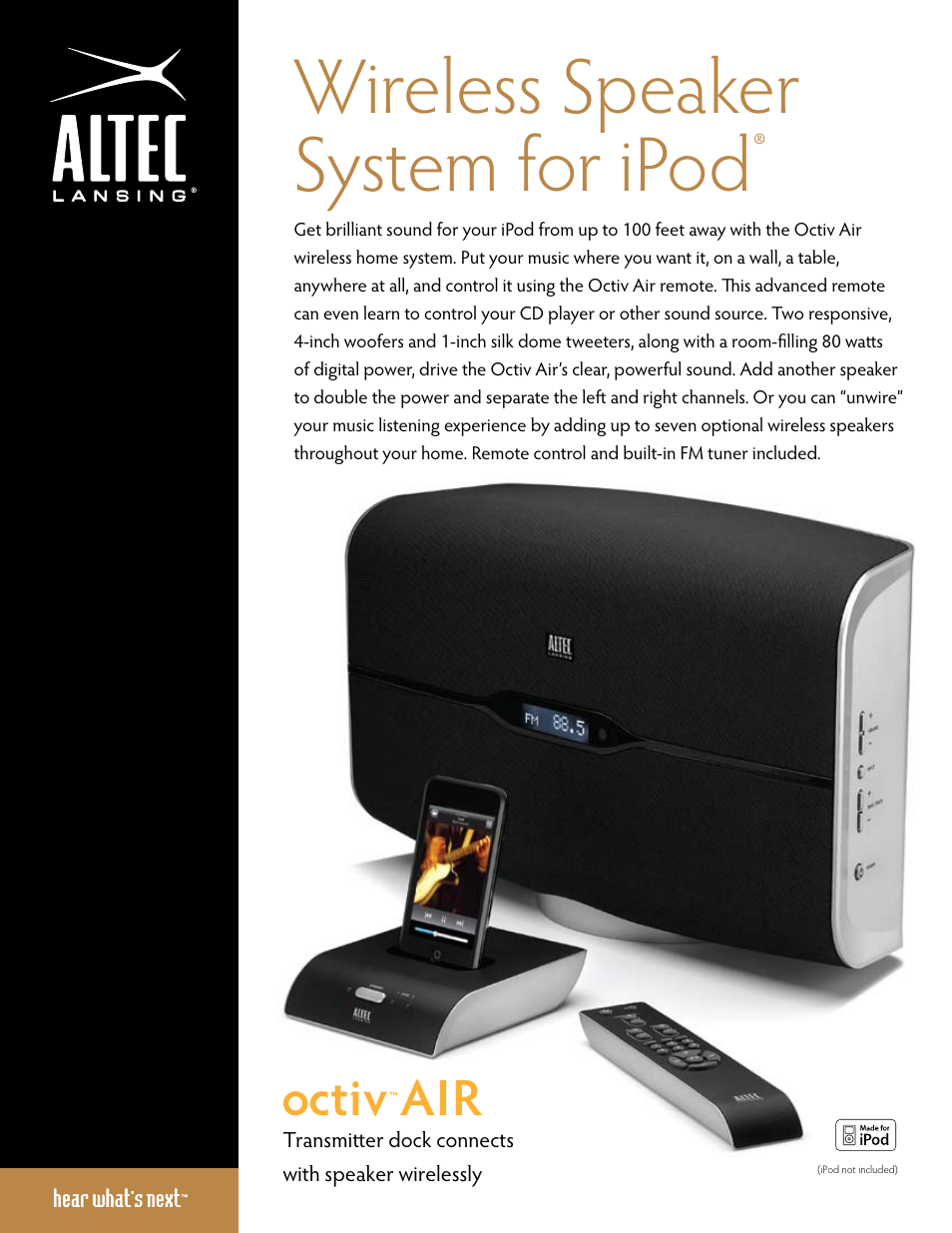 Altec Lansing Octiv Air User Manual | 2 pages