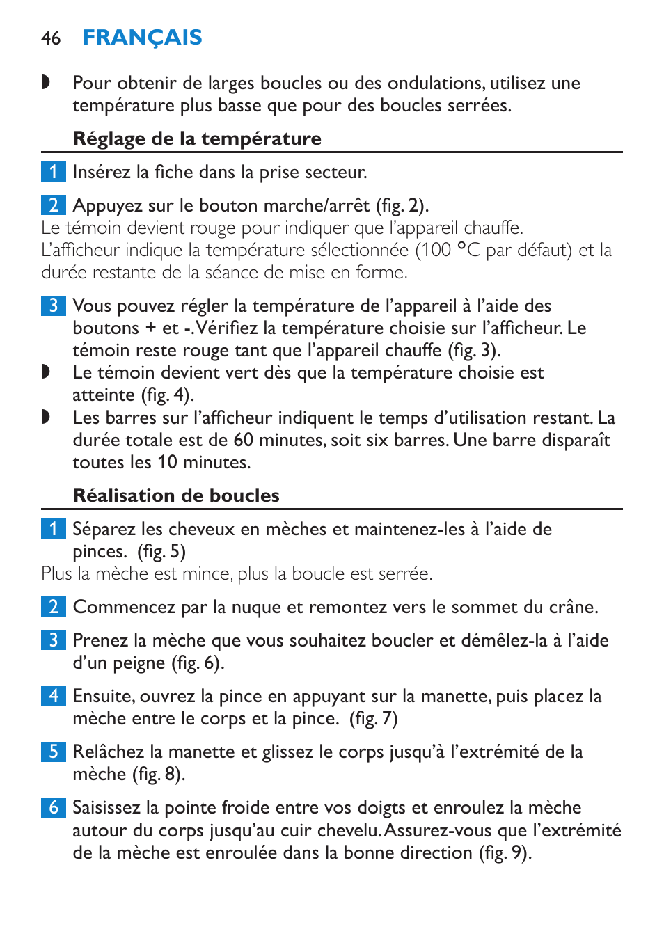 Réglage de la température, Réalisation de boucles | Philips SalonCurl Pro Rizador User Manual | Page 46 / 88