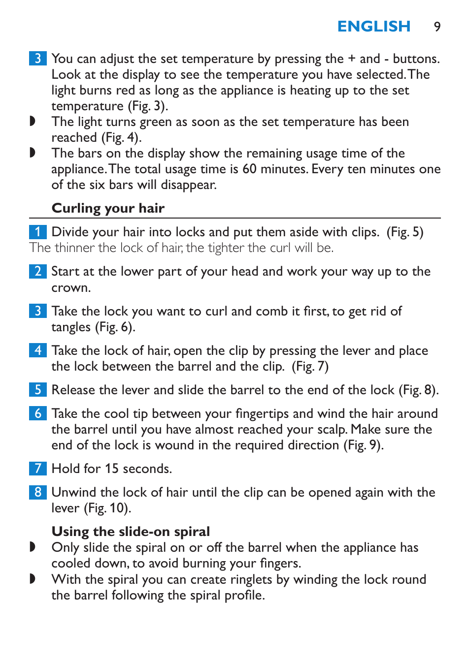 Curling your hair, Using the slide-on spiral | Philips SalonCurl Pro Rizador User Manual | Page 9 / 88