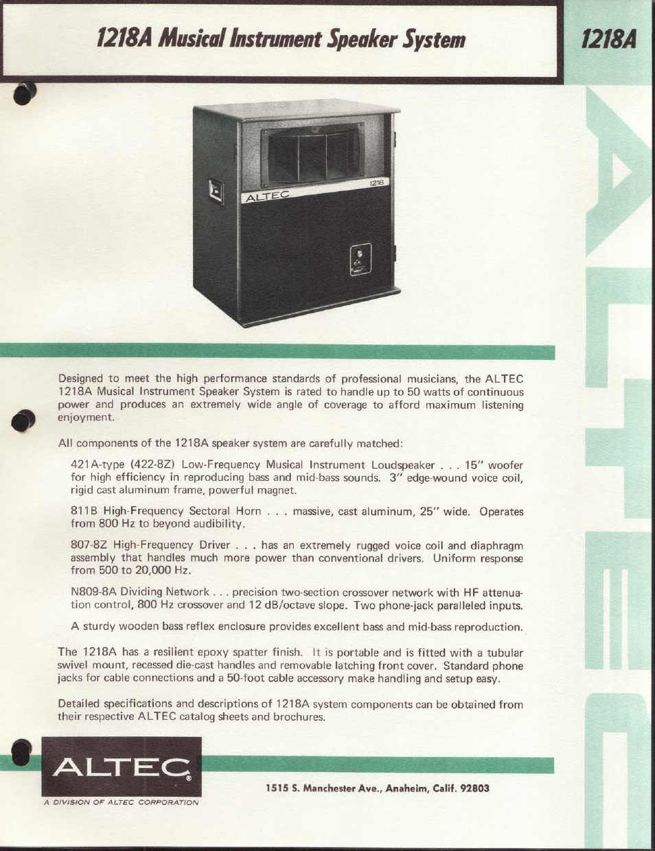 Altec Lansing 1218A User Manual | 4 pages