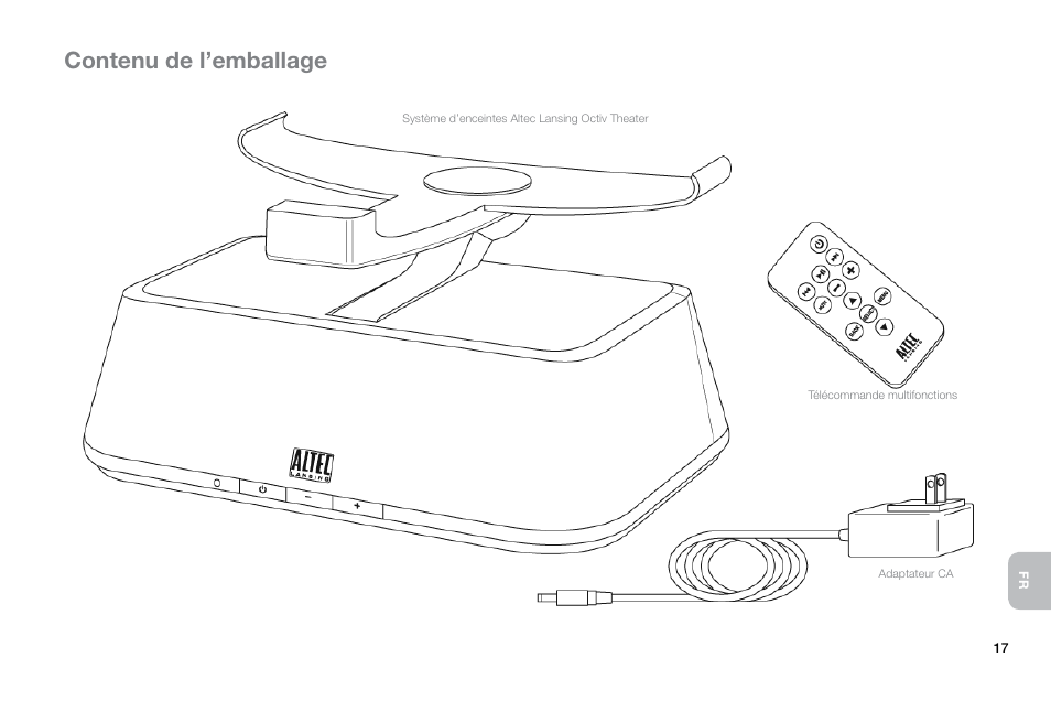 Contenu de l’emballage | Altec Lansing Octiv Theater MP450 User Manual | Page 19 / 60