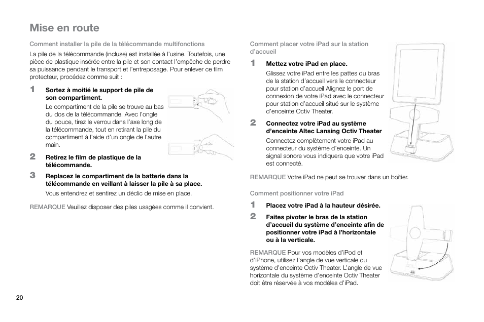 Mise en route | Altec Lansing Octiv Theater MP450 User Manual | Page 22 / 60