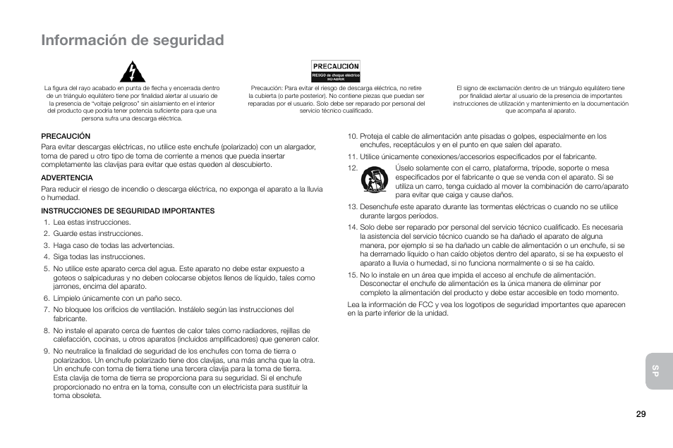 Información de seguridad | Altec Lansing Octiv Theater MP450 User Manual | Page 31 / 60