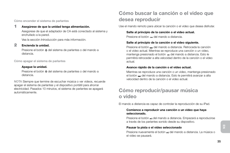 Cómo reproducir/pausar música o video | Altec Lansing Octiv Theater MP450 User Manual | Page 37 / 60