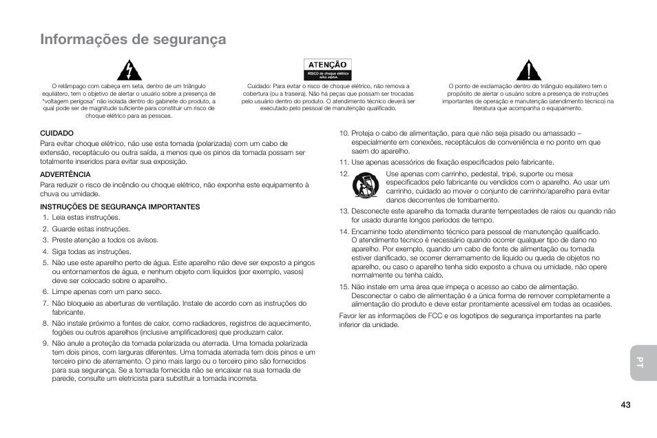 Informações de segurança | Altec Lansing Octiv Theater MP450 User Manual | Page 45 / 60