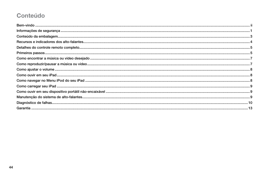 Conteúdo | Altec Lansing Octiv Theater MP450 User Manual | Page 46 / 60