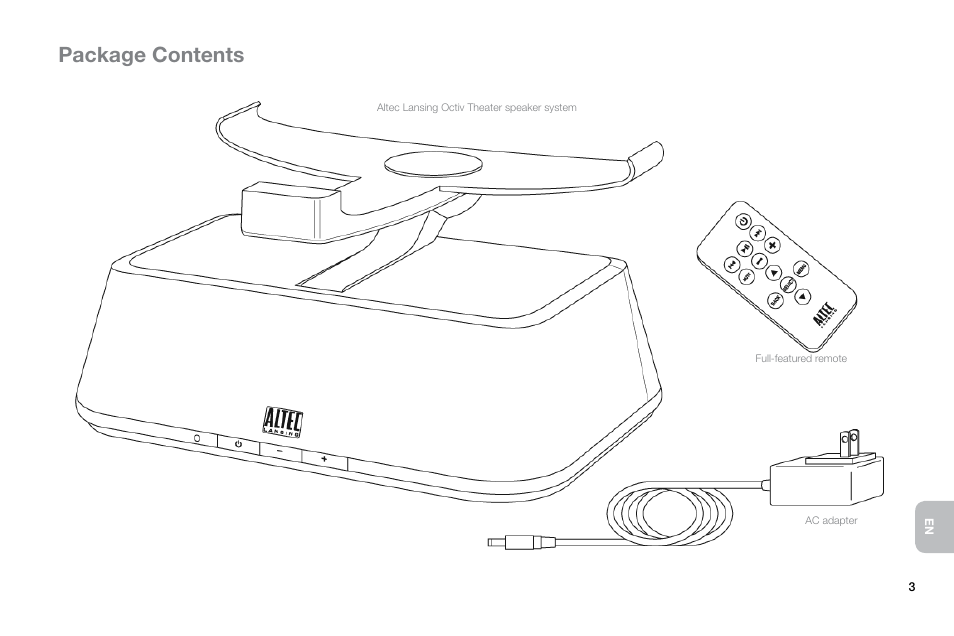 Package contents | Altec Lansing Octiv Theater MP450 User Manual | Page 5 / 60