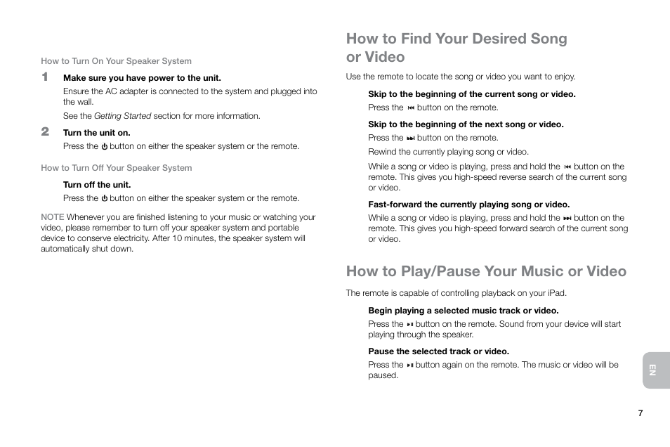 How to find your desired song or video, How to play/pause your music or video | Altec Lansing Octiv Theater MP450 User Manual | Page 9 / 60