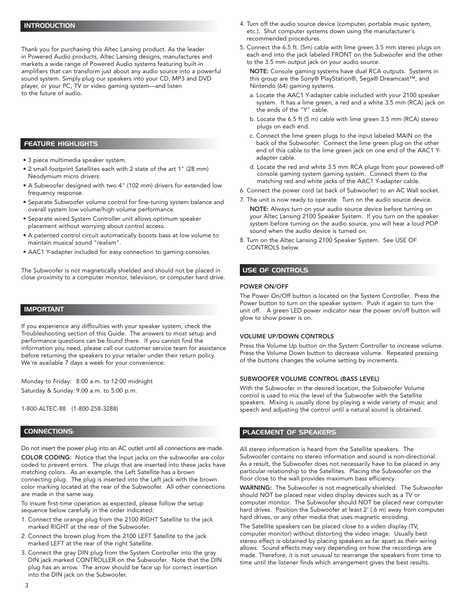 Altec Lansing 2100 User Manual | Page 4 / 16