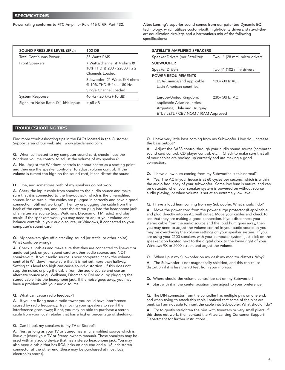 Altec Lansing 2100 User Manual | Page 5 / 16