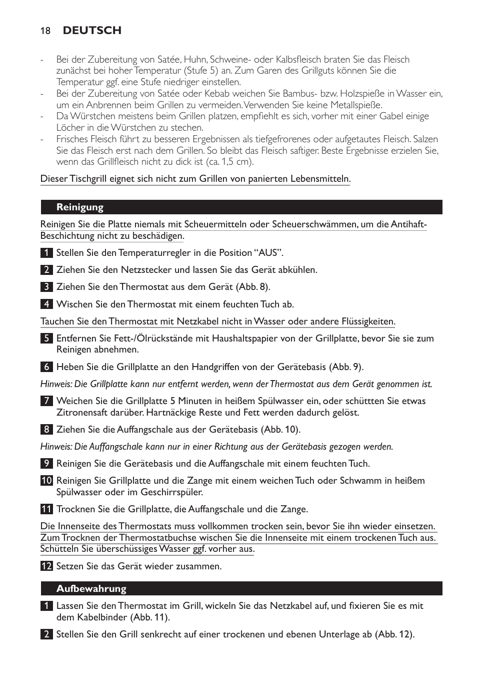 Reinigung, Aufbewahrung | Philips Plancha-parrilla User Manual | Page 18 / 88