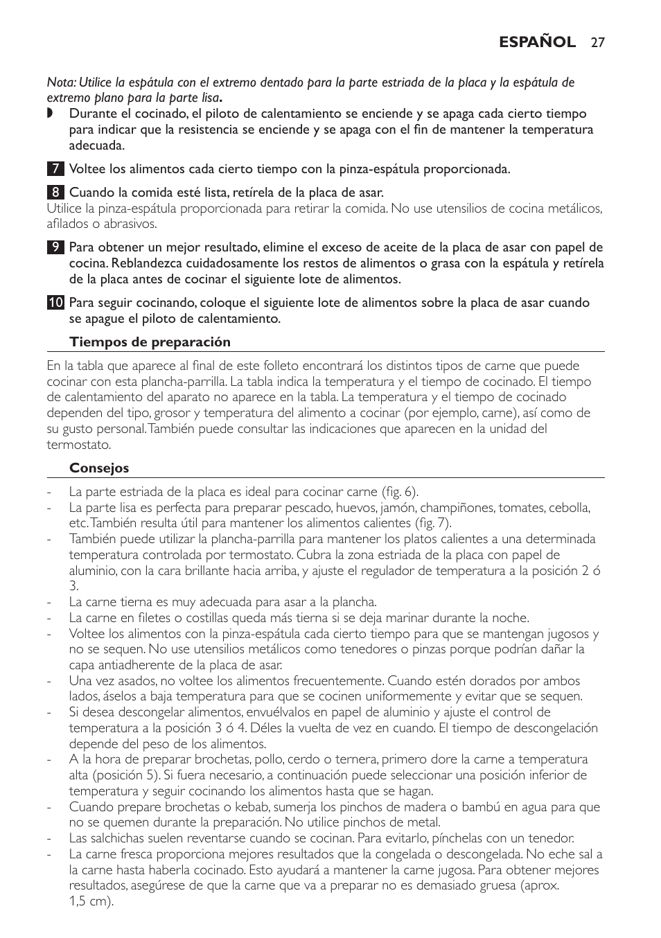 Tiempos de preparación, Consejos | Philips Plancha-parrilla User Manual | Page 27 / 88