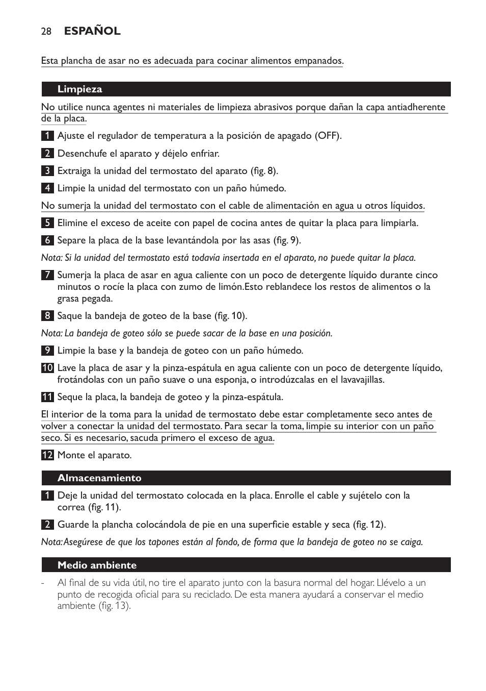 Limpieza, Almacenamiento, Medio ambiente | Garantía y servicio | Philips Plancha-parrilla User Manual | Page 28 / 88